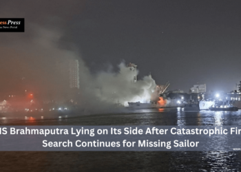 INS Brahmaputra Lying on Its Side After Catastrophic Fire; Search Continues for Missing Sailor