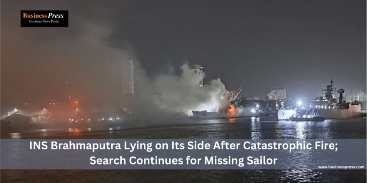 INS Brahmaputra Lying on Its Side After Catastrophic Fire; Search Continues for Missing Sailor