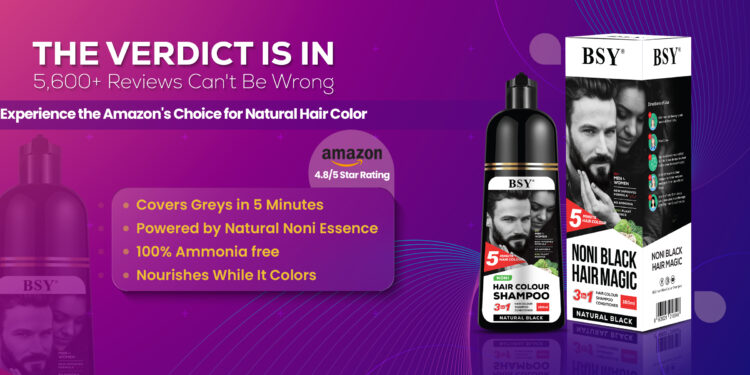 BSY Noni Hair Color Shampoo Achieves Top Spot as Highest-Rated Hair Color Shampoo on Amazon India.