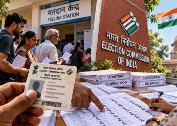 SIR voter list 2026 verification at an Election Commission polling station in India